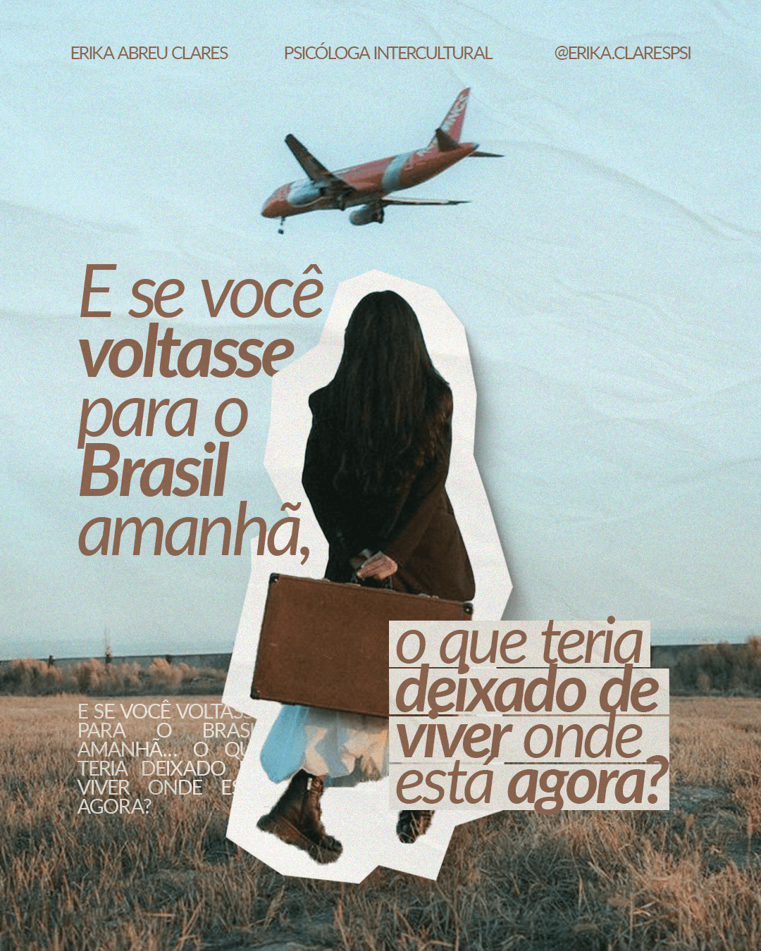 Capa de carrossel da psicóloga Erika Abreu sobre a experiência de voltar ao Brasil