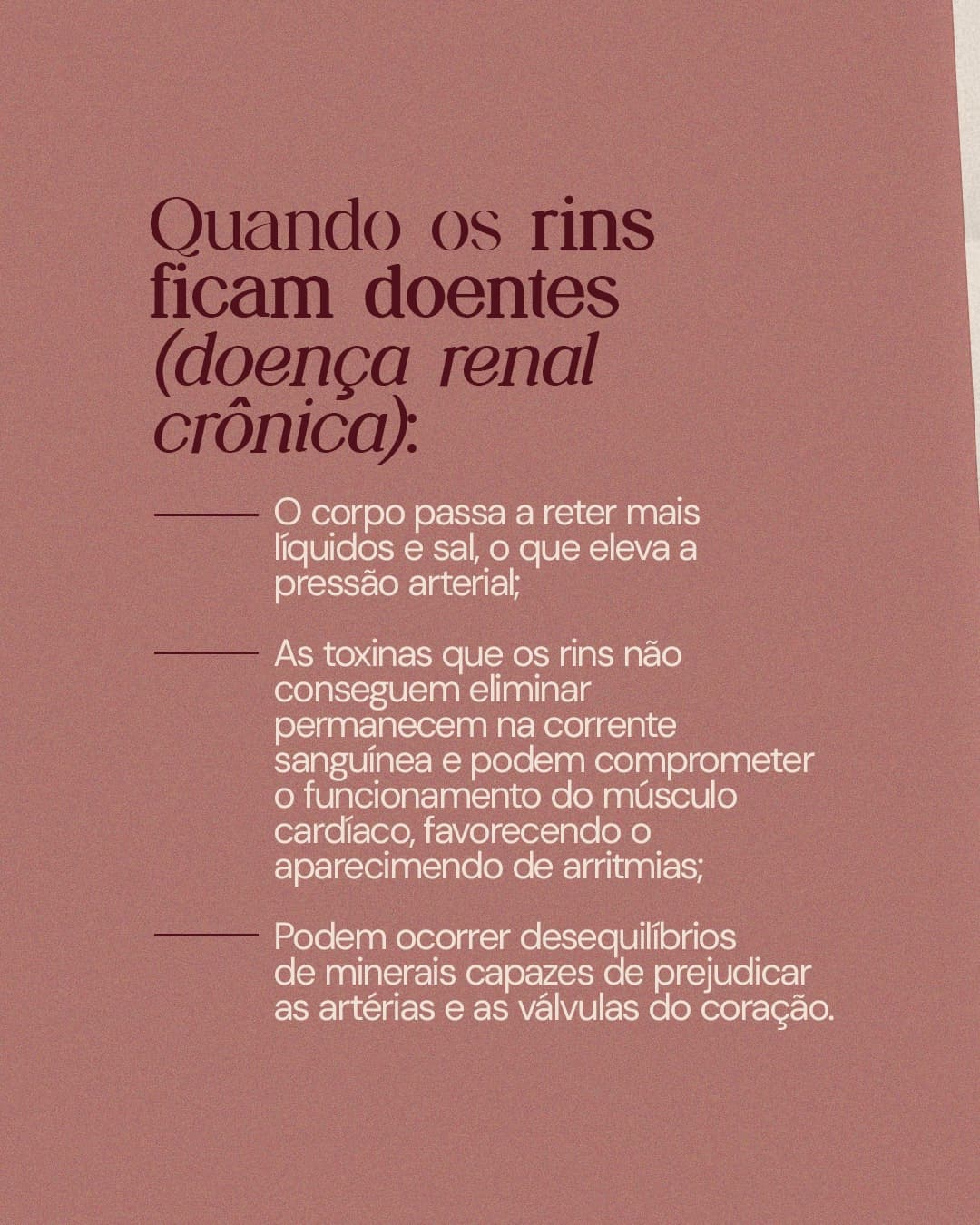 Terceira página do carrossel da Dra. Thais Marcoto sobre a relação entre coração e rins