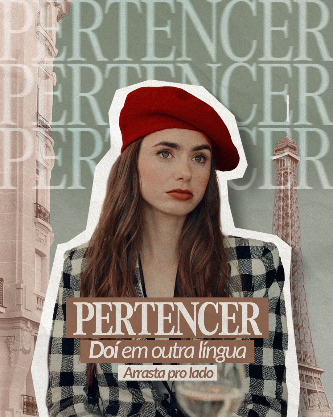 Capa sobre pertencimento em outra língua inspirada em Emily em Paris do projeto ERIKA ABREU CLARES