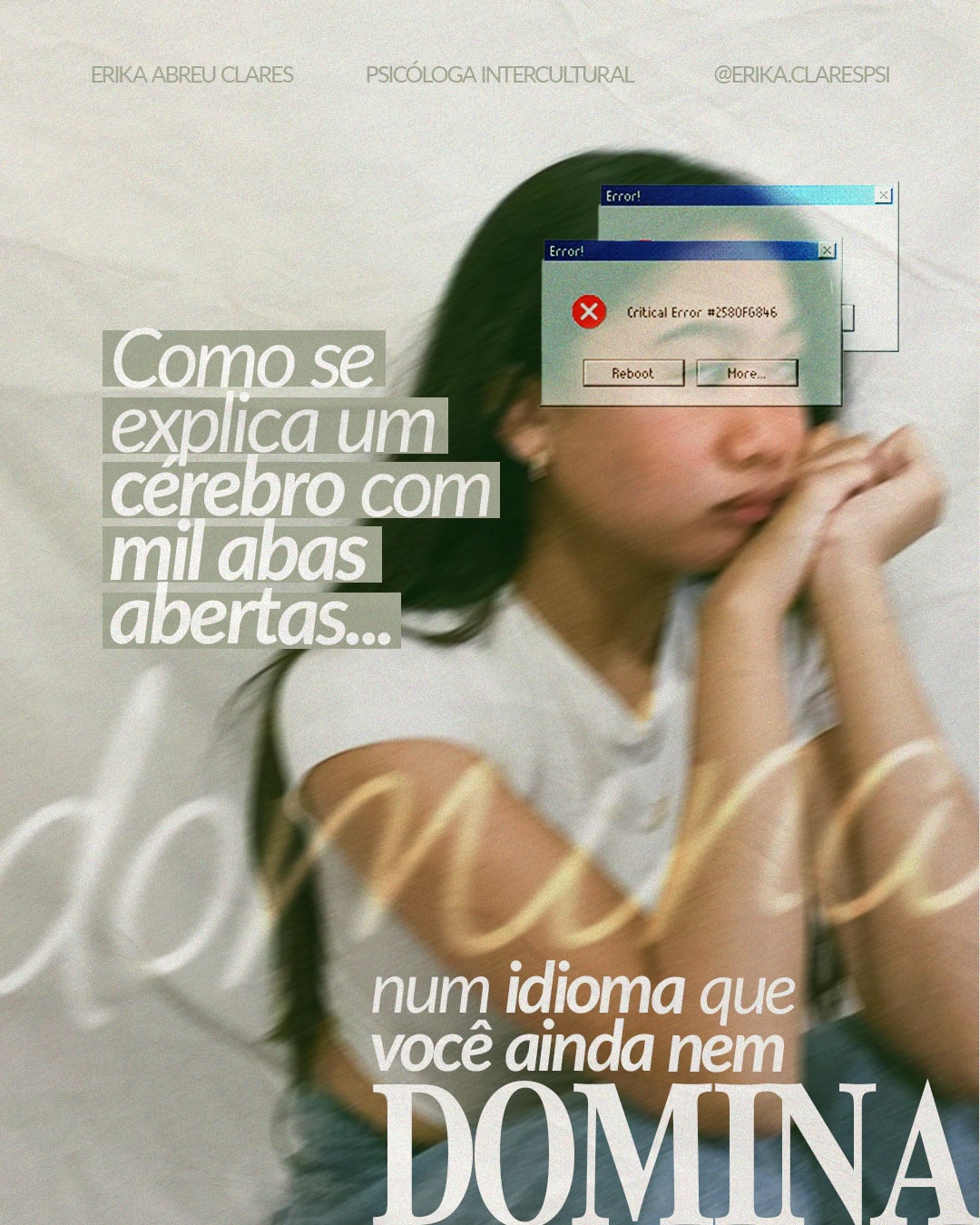 Capa sobre um cérebro com mil abas em outro idioma do projeto ERIKA ABREU CLARES