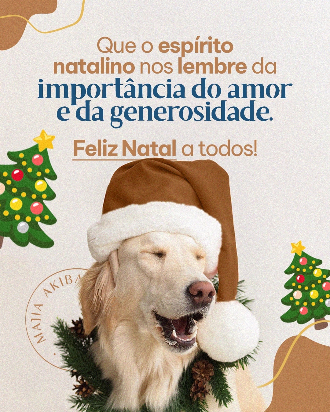 Post de Natal com Majia e um cão do projeto MAJIA AKIBA