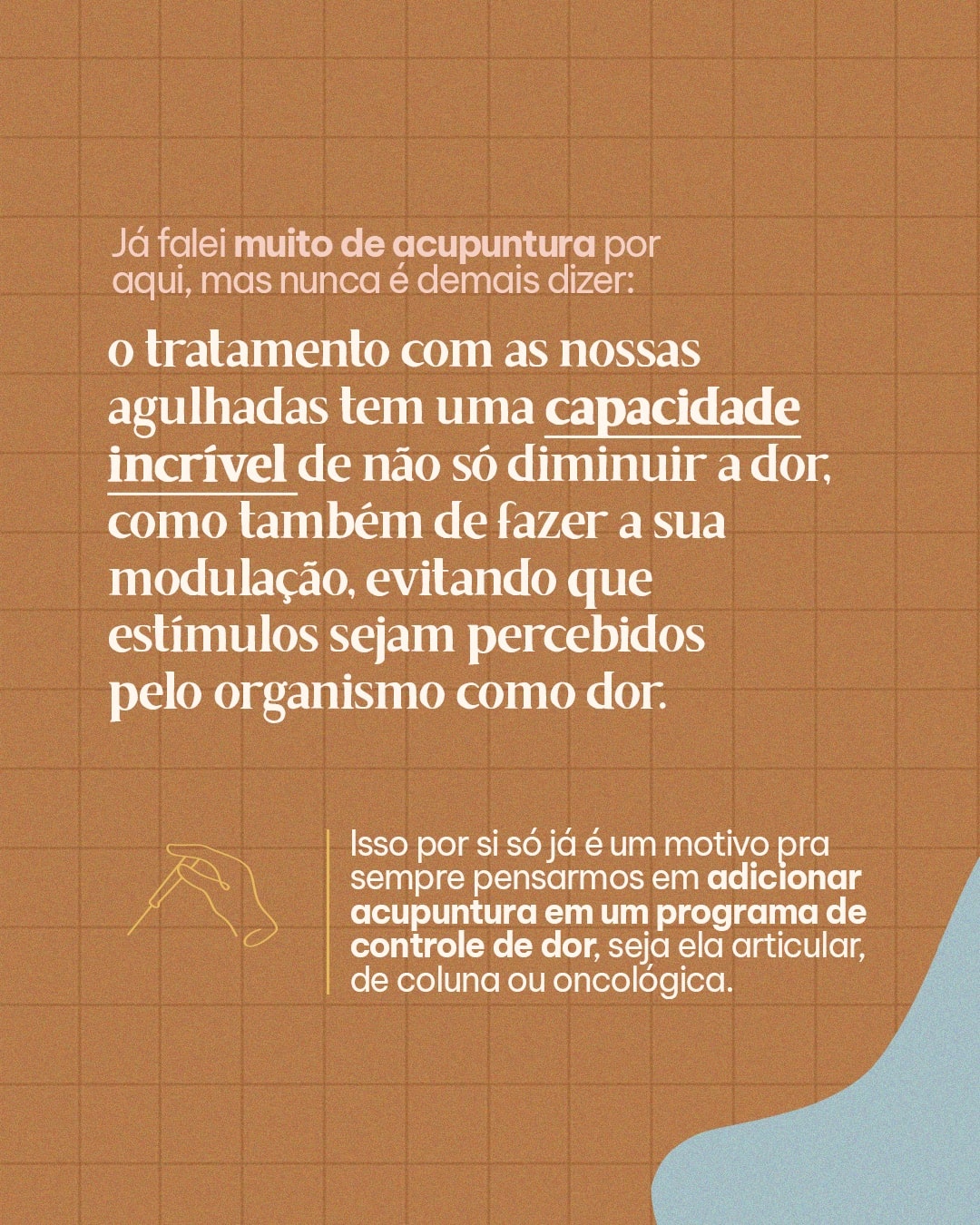 Post sobre acupuntura no programa de controle da dor do projeto MAJIA AKIBA
