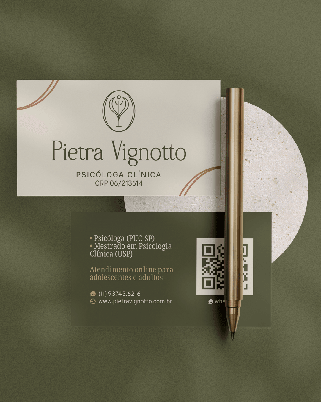 Cartões de visita com a identidade visual do projeto PIETRA VIGNOTTO
