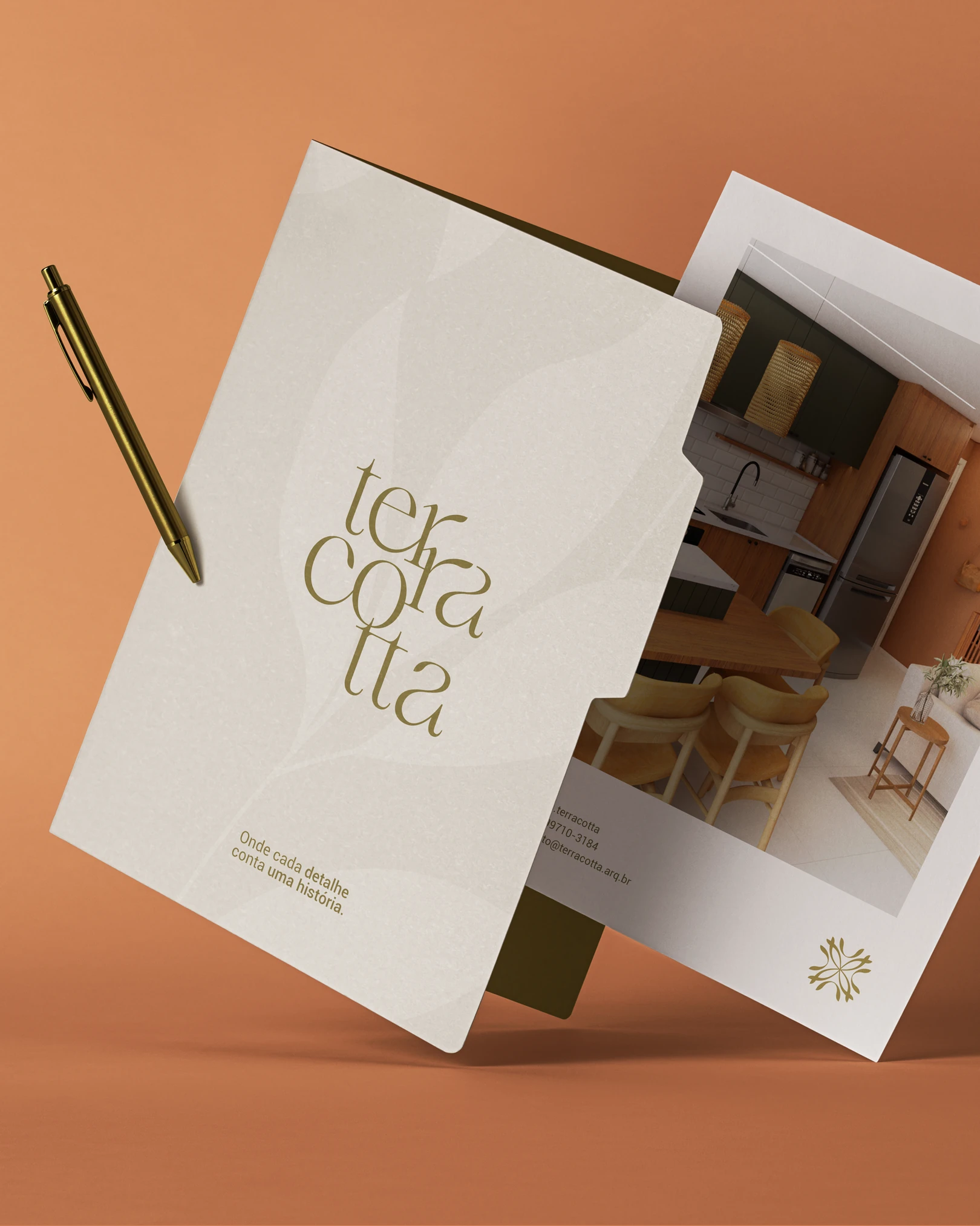 Pasta de apresentação da Terracotta com projeto de interiores do projeto TERRACOTTA