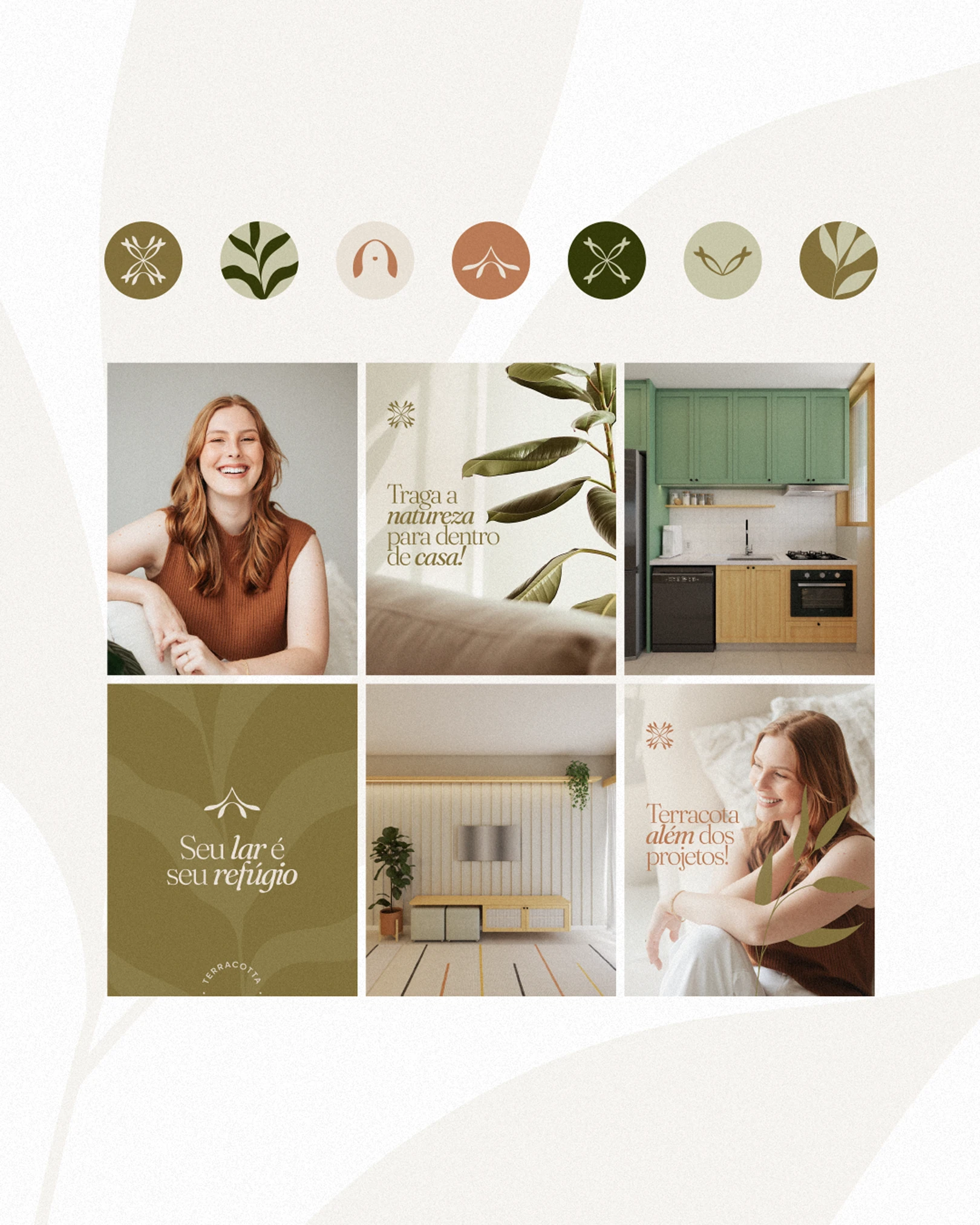 Painel visual com símbolos, fotografias e aplicações da marca do projeto TERRACOTTA