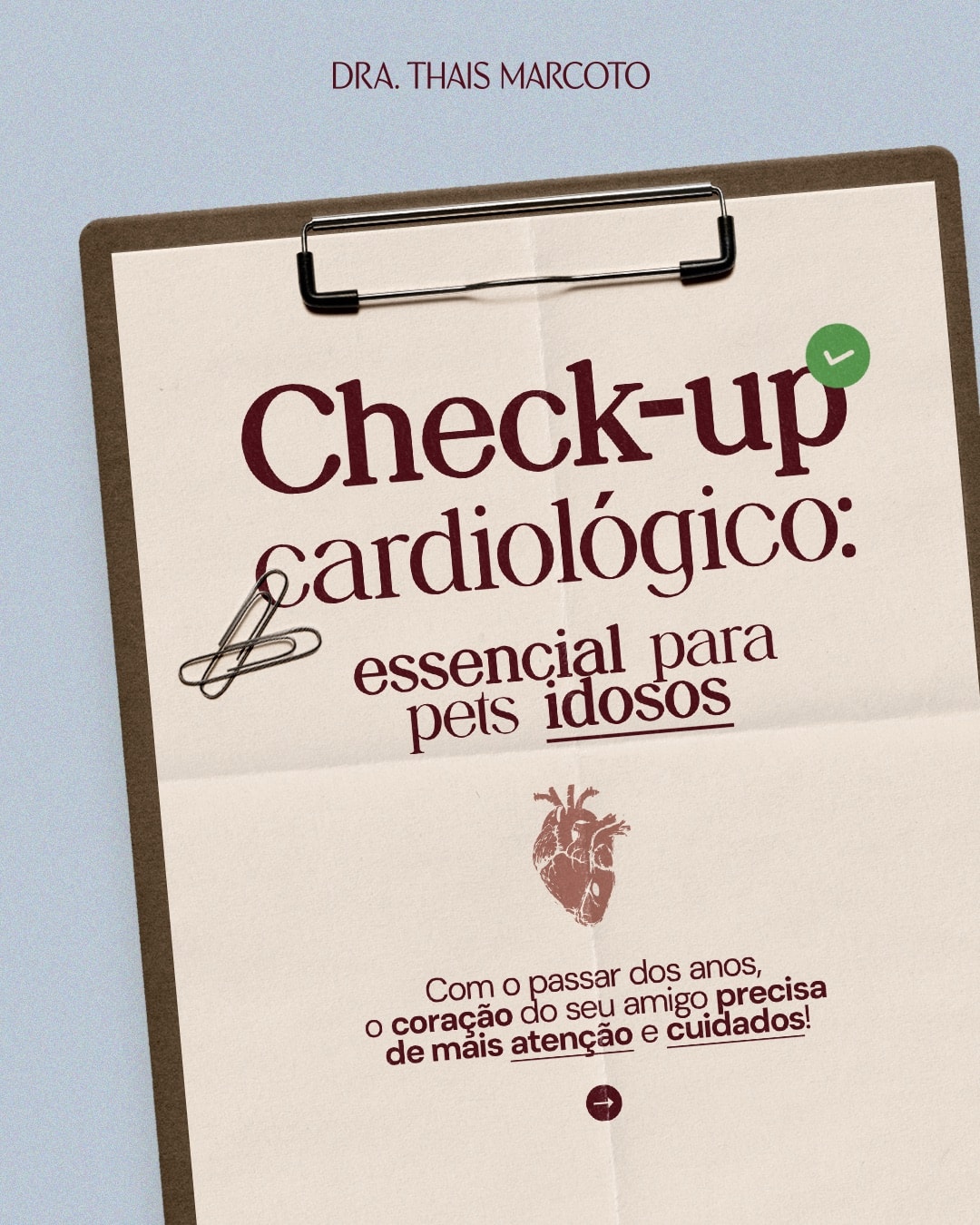 Capa sobre check-up cardiológico veterinário do projeto DRA. THAIS MARCOTO