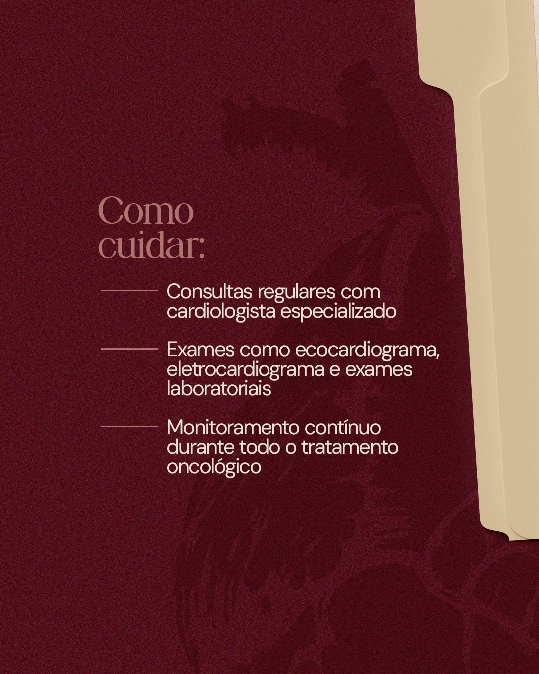 Cuidados cardiológicos indicados ao paciente oncológico do projeto DRA. THAIS MARCOTO