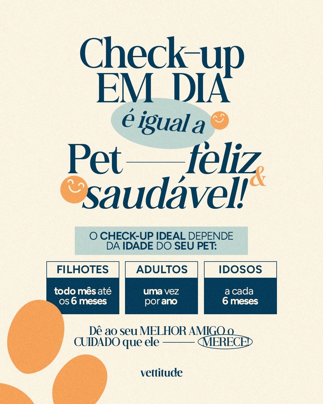 Post sobre a frequência ideal de check-ups para pets do projeto VETTITUDE