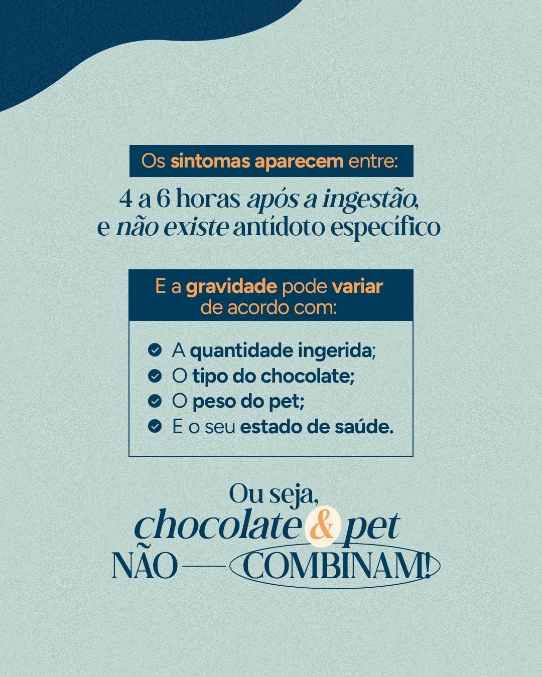 Orientações sobre sintomas após a ingestão de chocolate do projeto VETTITUDE