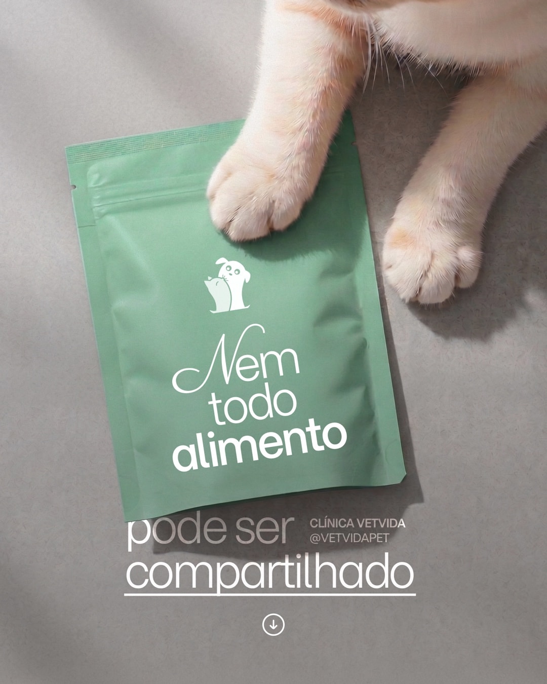Post sobre alimentos que não devem ser compartilhados com pets do projeto CLÍNICA VETVIDA